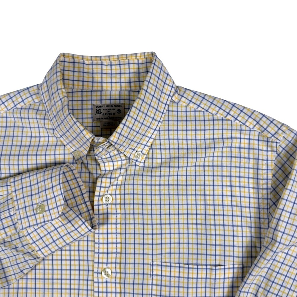 J. Crew Mens Tattersall Check Shirt Yellow Blue White Cotton Sz Small
